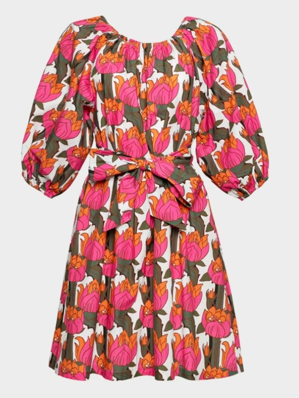 Frances Valentine Bliss Puff Sleeve Dress In Fire Flower Size Small